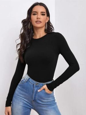 Women's Casual Round Neck Long Sleeves Stylish Slim Fit Top, 23" Inches