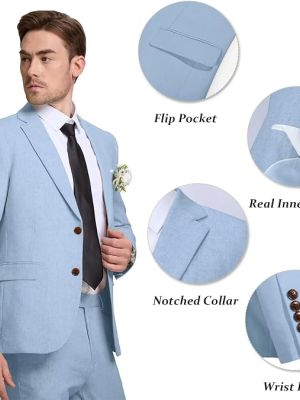 Men's Linen Suit 2 Piece Slim Fit Summer Beach Wedding Prom Party