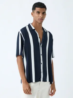 Navy Striped Relaxed-Fit Shirt