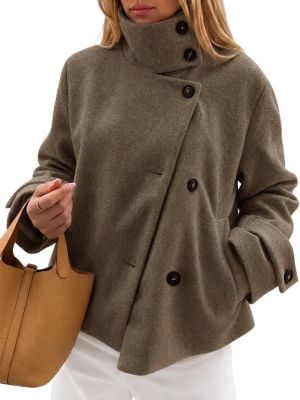 Coats Button Down High Neck Short Pea Coats