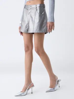 Silver Metallic High-Rise Shorts
