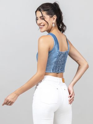 Blue Denim Corset Crop Top