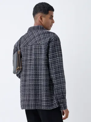 Black Checkered Relaxed-Fit Cotton Shirt