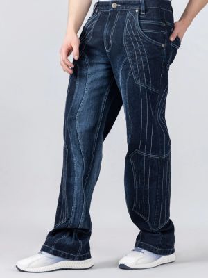 Blue Wide Leg Cut And Sew Men's Jeans