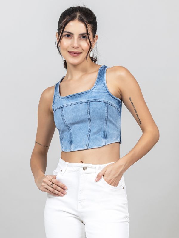 Product Blue Denim Corset Crop Top Image
