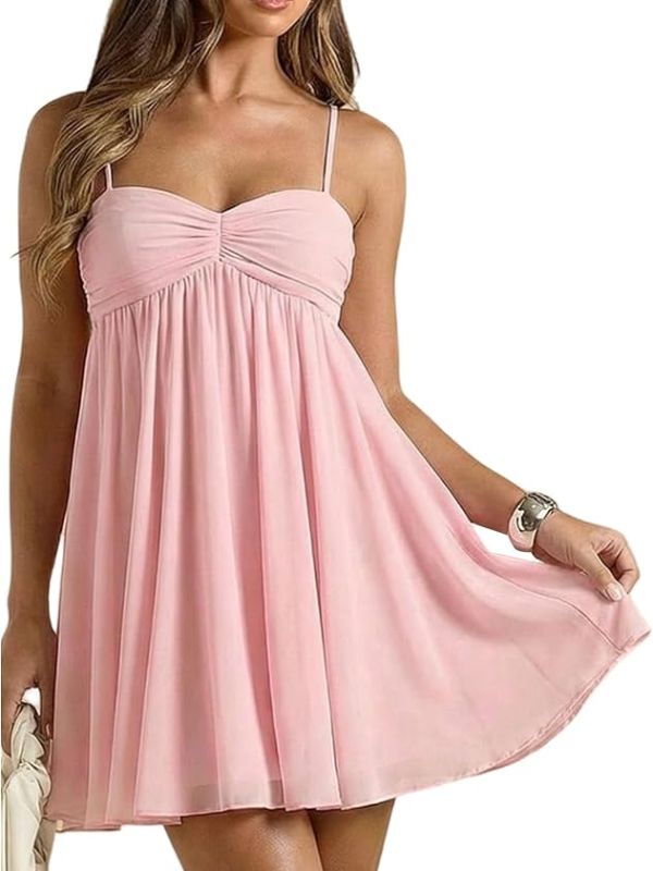 Product Women's Summer Babydoll Mini Dress Spaghetti Strap Flowy Sundress Image