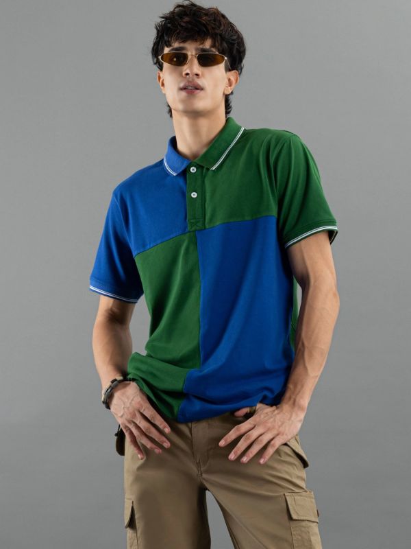 Product Green And Blue Regular Fit Rhysley Men's Polo T-shirt Image