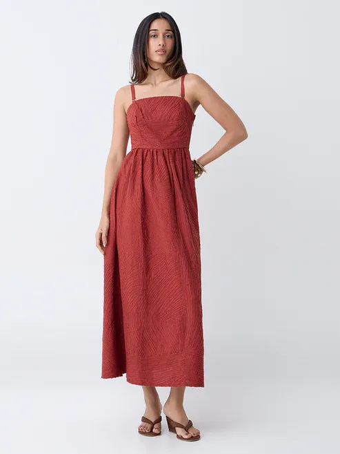 Product Dark Rust Embroidered A-Line Dress Image