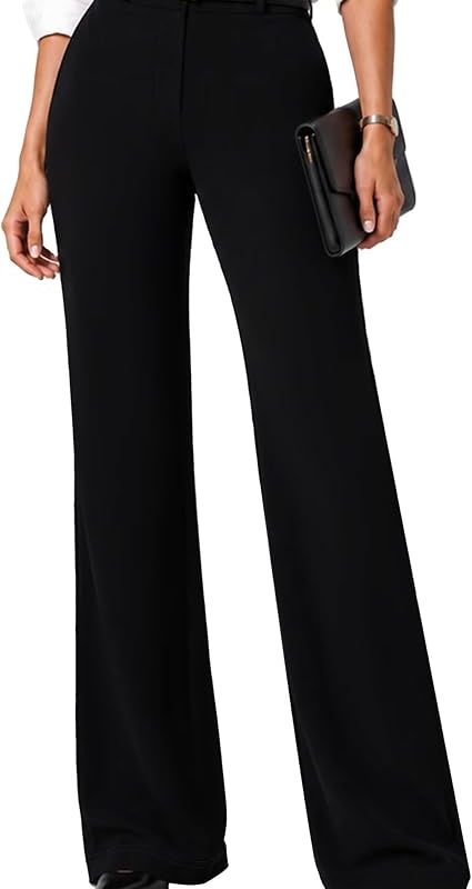Product Womens Stretch Wide Leg Dress Pants Hidden Butt Scrunch Work Trouser Image