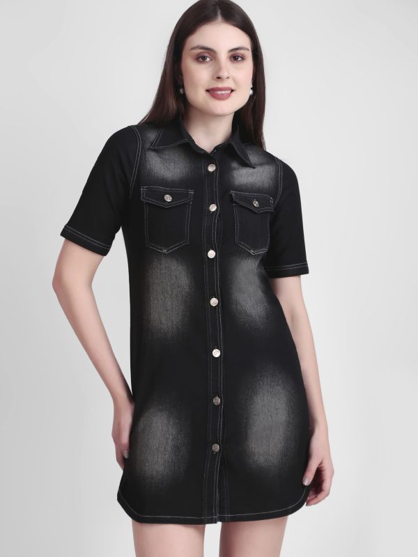 Product Black Regular Fit Denim Mini Dress Image