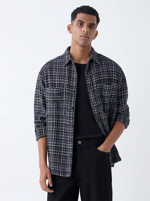 Product Black Checkered Relaxed-Fit Cotton Shirt Image