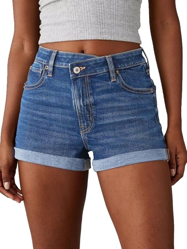 Product Women's Jean Shorts High Waisted Stretchy Casual Rolled Hem Zimbaplatinum Denim Shorts Image