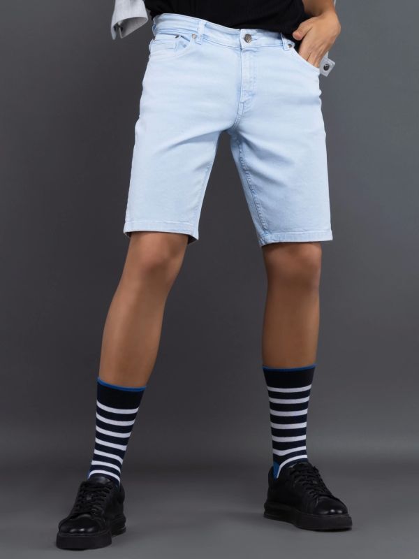 Product Powder Blue Regular Fit Rhysley Men's Denim Shorts Image
