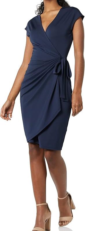 Product Women's Classic Cap Sleeve Wrap Dress with V Neck, Pleated Waist (Available in Plus Size) Image
