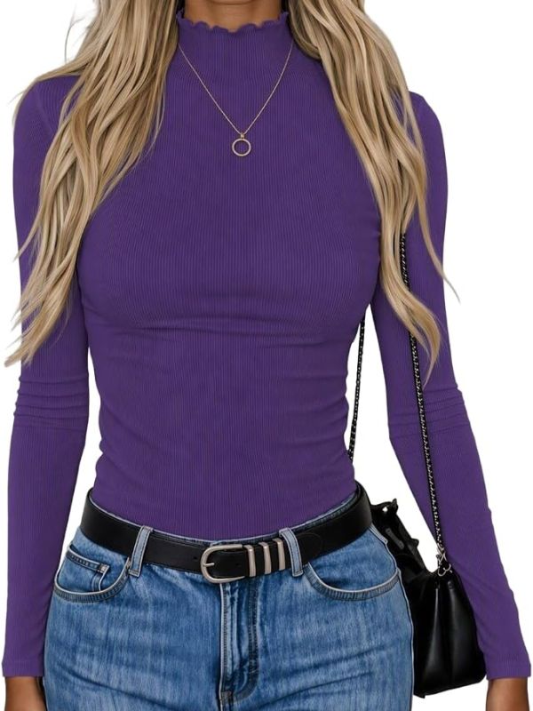 Product Shirt for Women Mock Neck Ribbed Slim Fit Fall Top Image