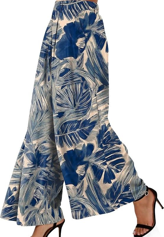 Product Womens Linen Palazzo Pants High Waist Pleated Trousers with Pockets Image