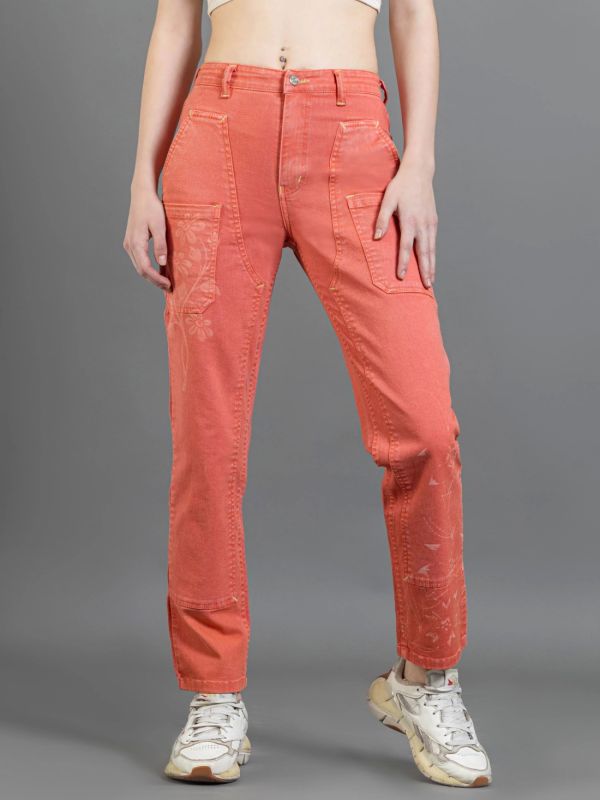 Product Coral Pink Straight Fit Women's Coloured Jeans Image