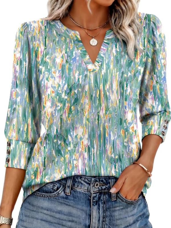 Product 3/4 Sleeve Tops Women V Neck T Shirts Dressy Casual Blouses Image